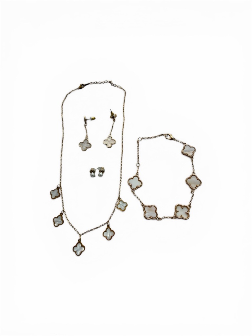 Stainless Steel Four Leaf Clover Bracelet, Necklace & Earrings Adjustable